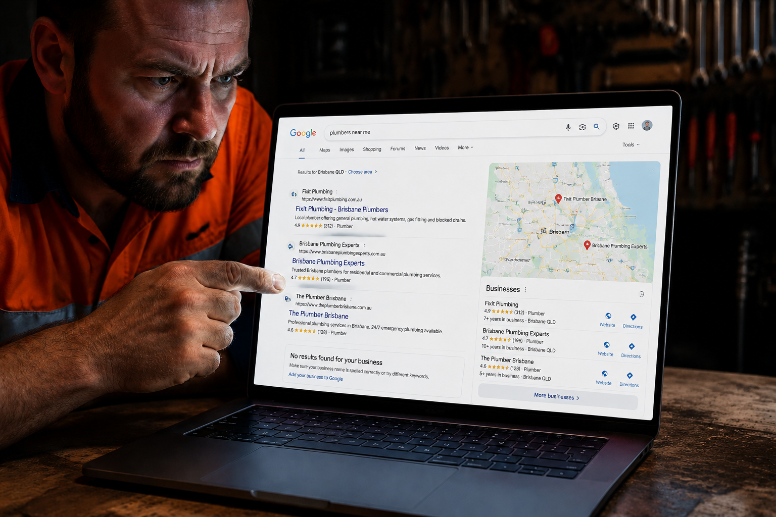 Tradesman discovering his business does not appear in Google search results