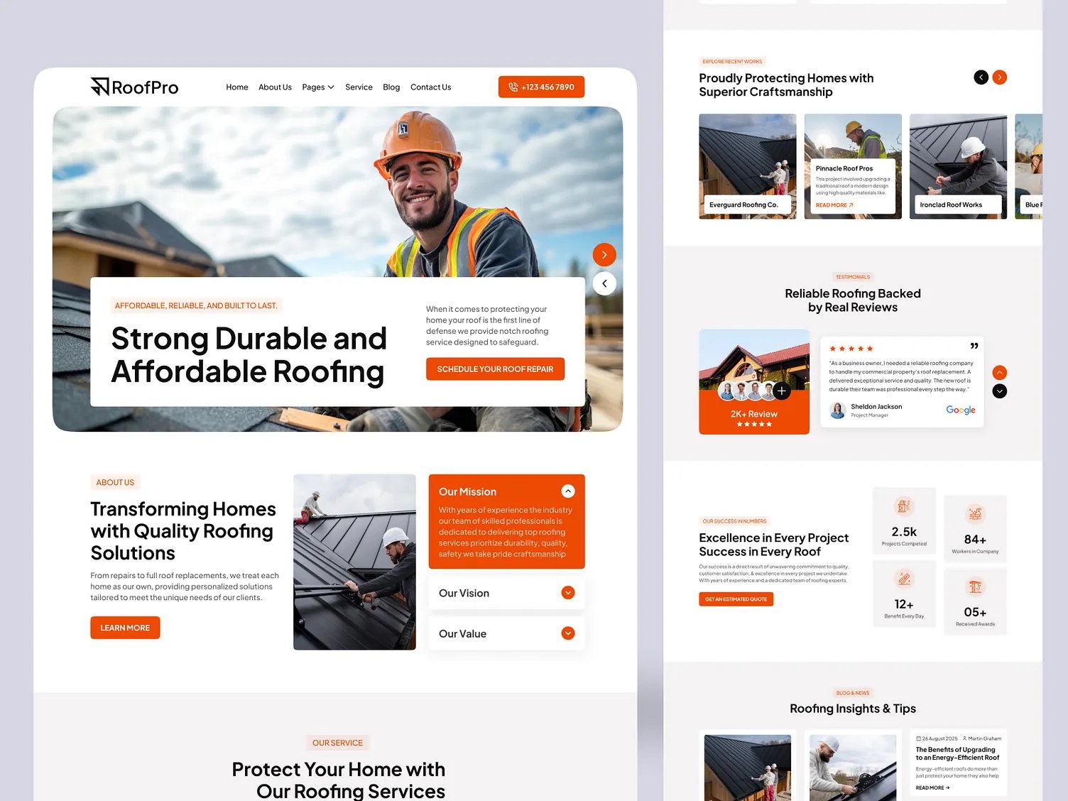 Roofing company website built by Ironside
